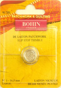 Bohin 91701 Nickel Plated Brass Slip Stop Quilting  Thimble Large 16.5mm, 0.65 inches